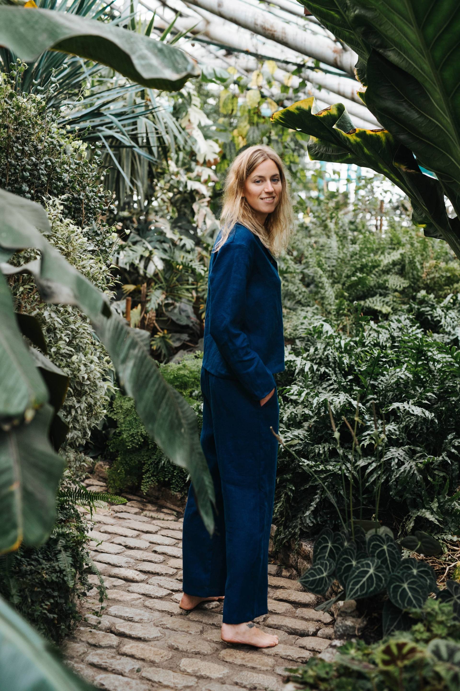 Kingston Pyjama, Leinen Sommer Set, Damen Schlafanzug, Home Wear, Long Pyjamas, Hose, Top von mantaikotai