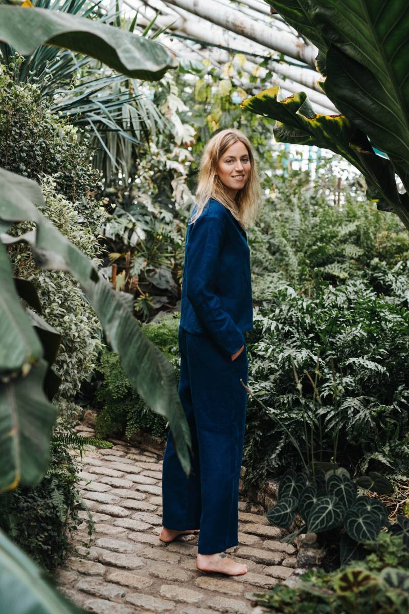 Kingston Pyjama, Leinen Sommer Set, Damen Schlafanzug, Home Wear, Long Pyjamas, Hose, Top von mantaikotai