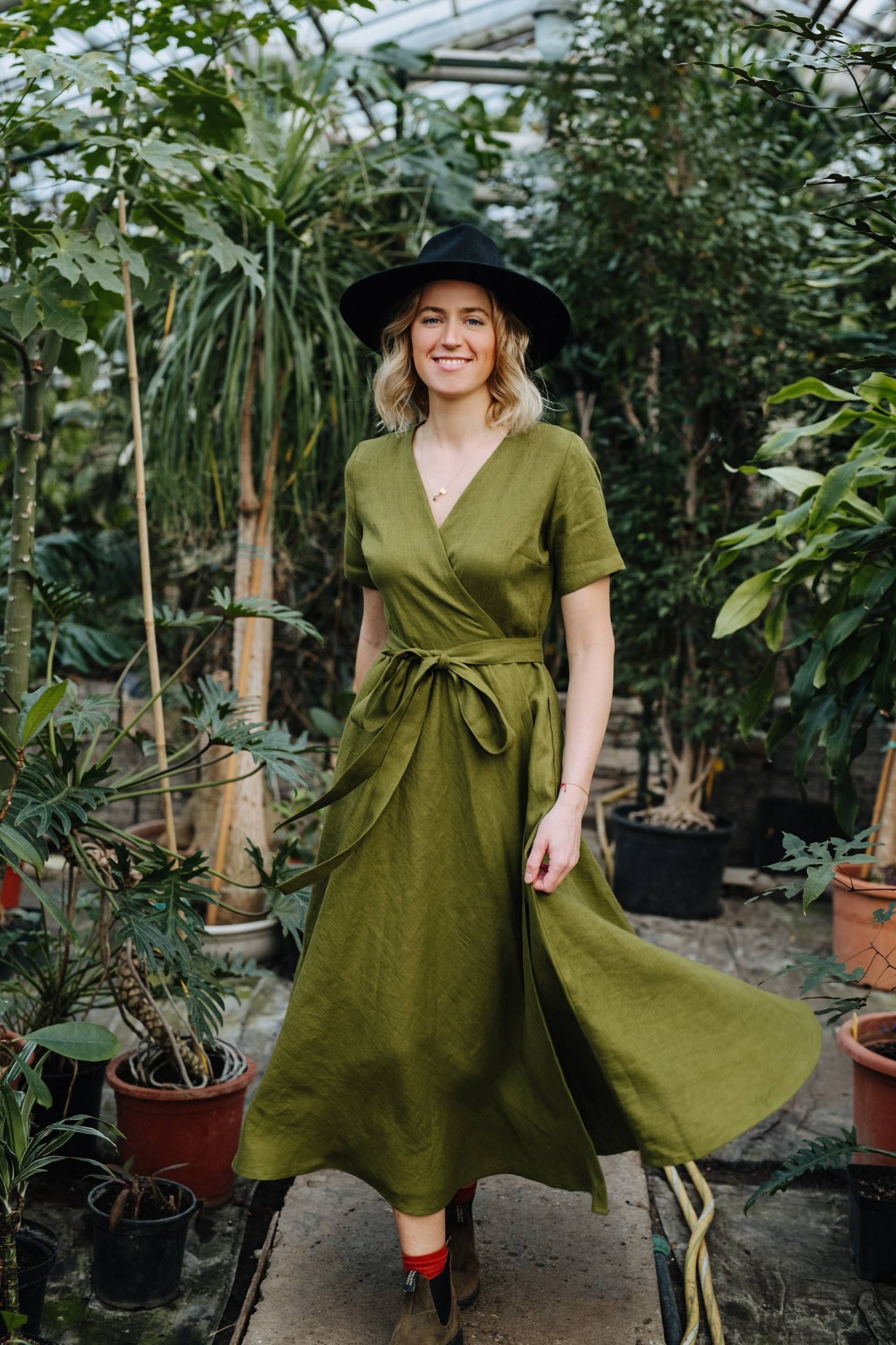 Lissabon Leinenkleid - Grünes Brautjungfern Sommerleinenkleid Umstandsleinenkleid von mantaikotai