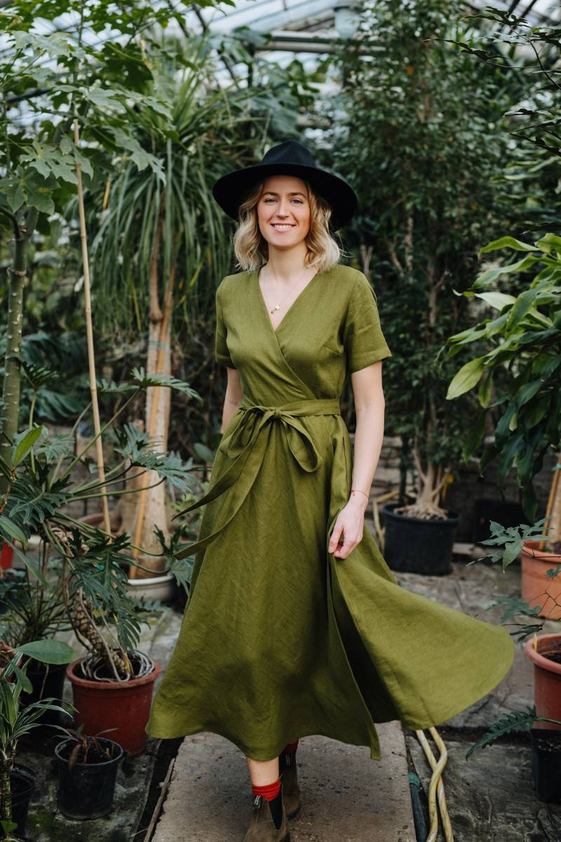 Lissabon Leinenkleid - Grünes Brautjungfern Sommerleinenkleid Umstandsleinenkleid von mantaikotai