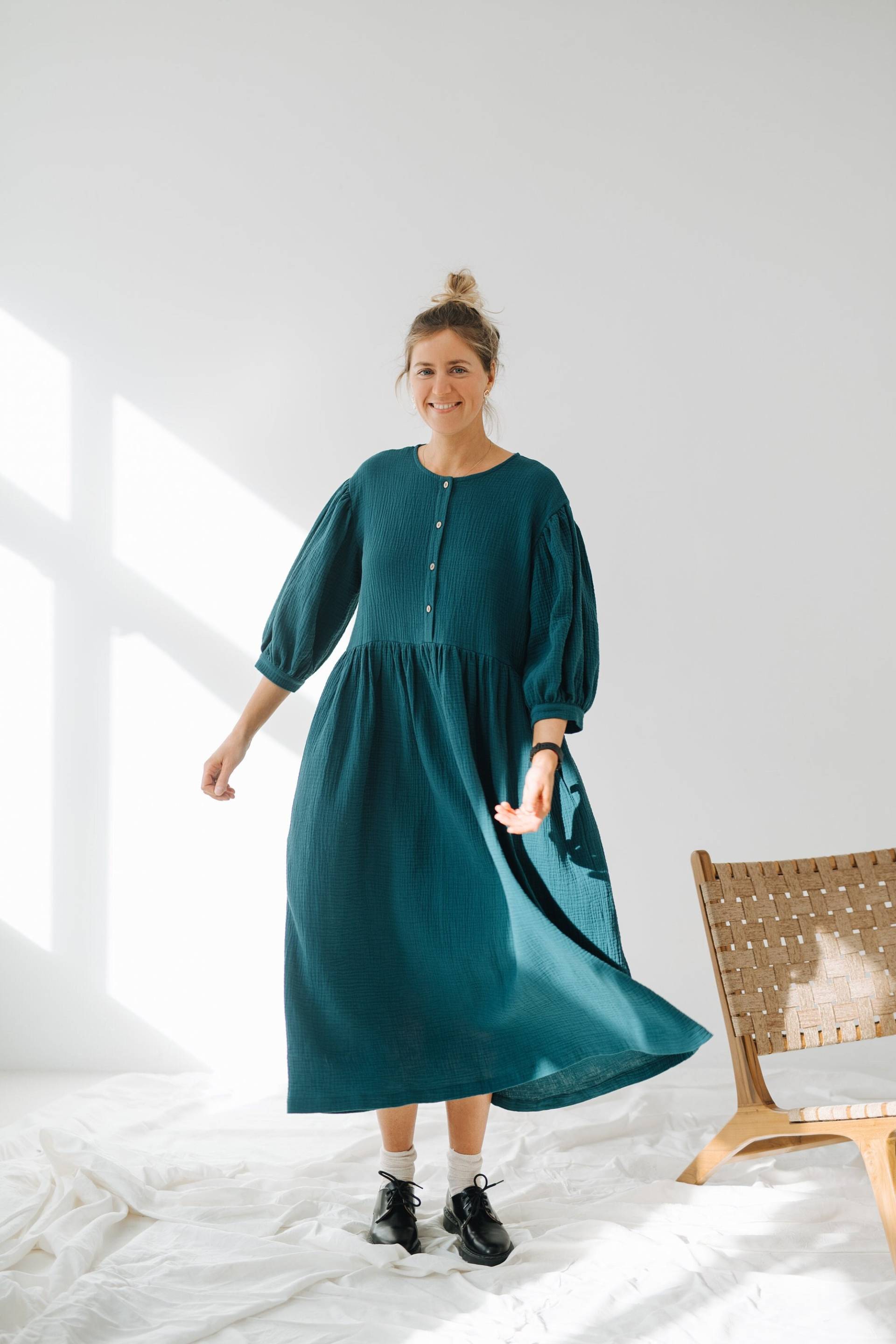 Mela Kleid, Frauen Musselin Weites Mutterschaft Doppel Gauze Übergroßes Loose Fit Kleid von mantaikotai