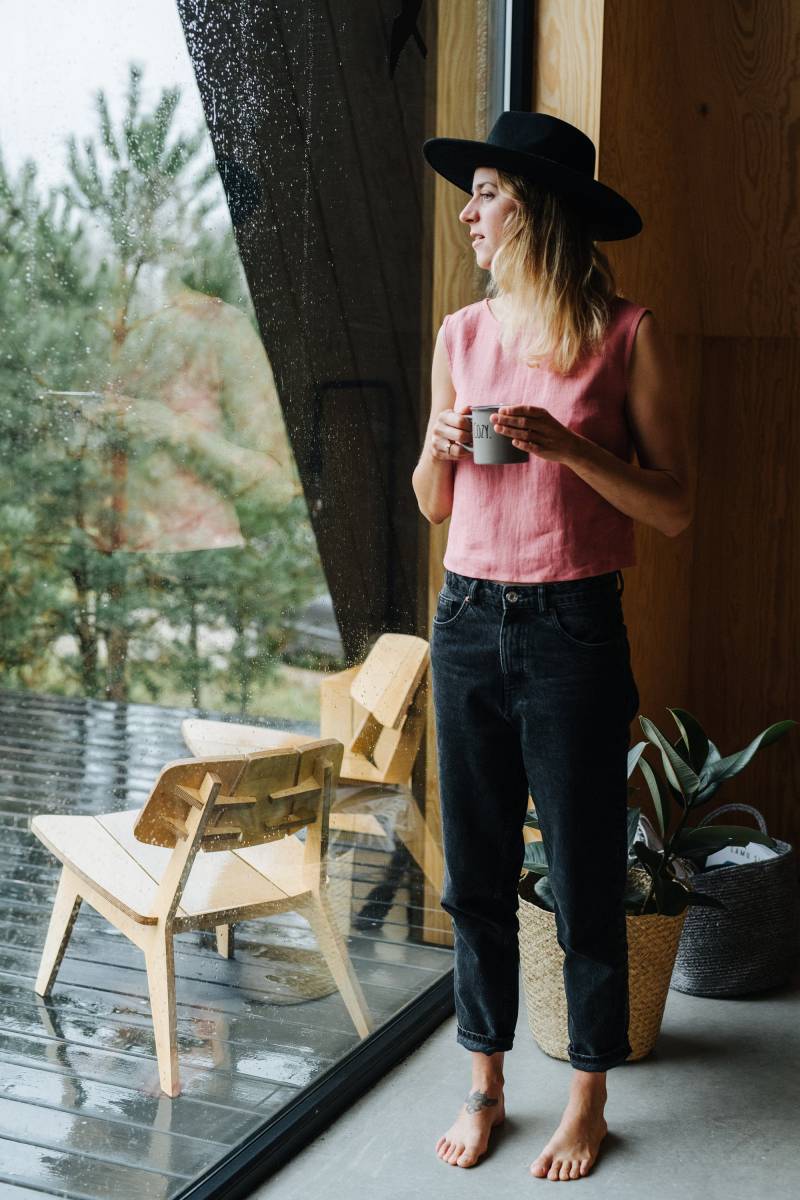 Miami Top - Crop Leinen Bluse Basic Kurzes Damen Sommer Rosa von mantaikotai