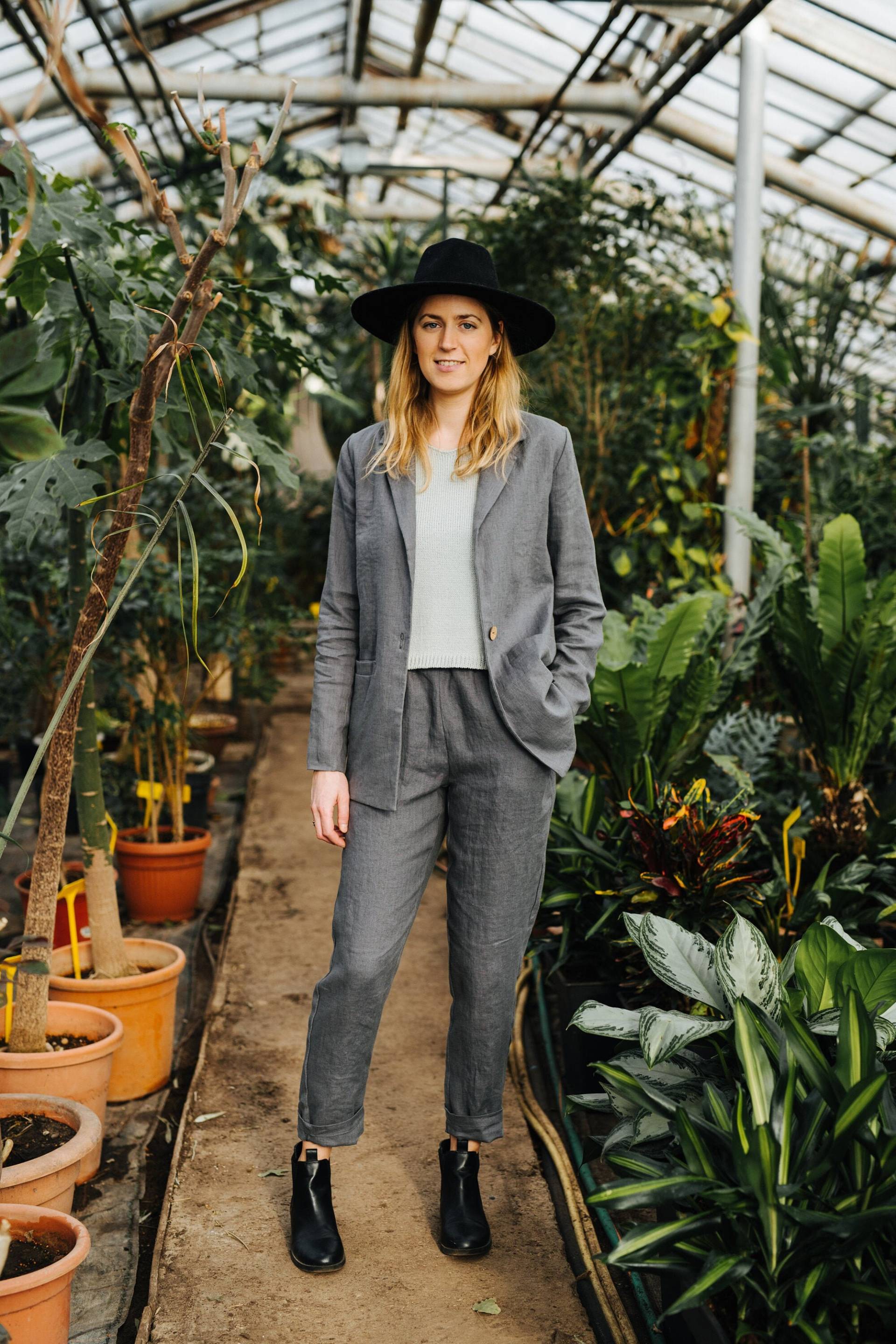 Milan Anzug, Leinenhose Grau, Leinenhose, Leinen Blazer, Set, Lange Hose, Frauen Leinenanzug von mantaikotai