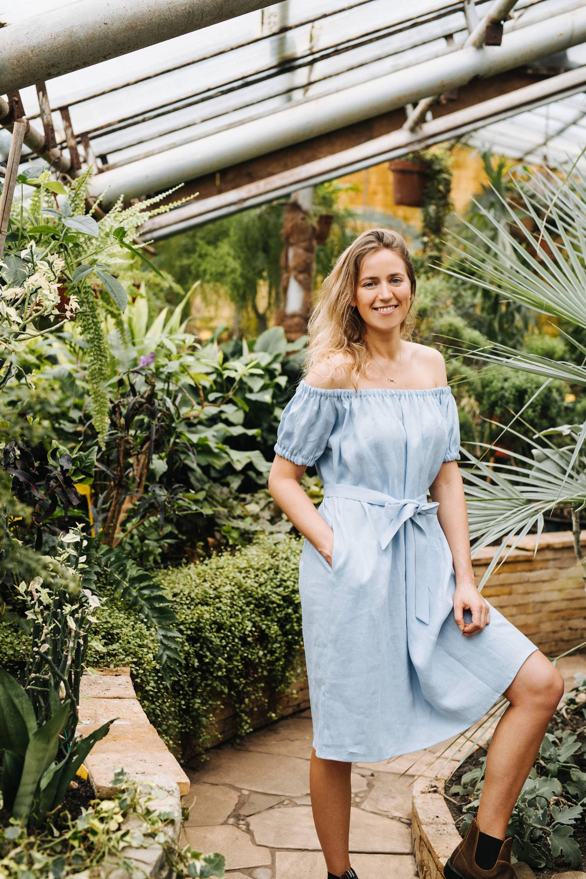 Mohnkleid - Leinenkleid Off Shoulder Kleid Urlaubs Damen Kurzes Brautjungfern von mantaikotai