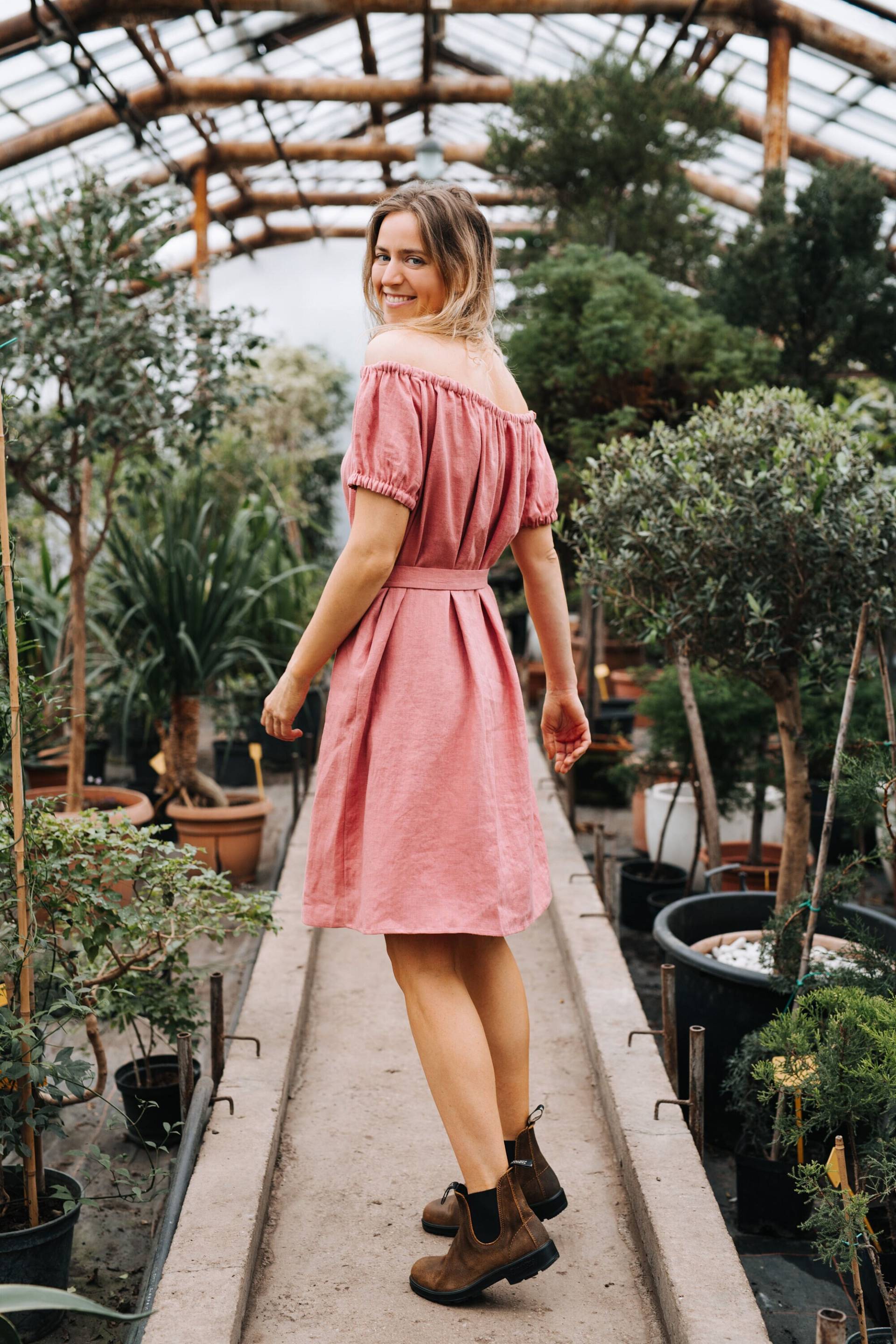 Mohnkleid - Leinenkleid Off Shoulder Kleid Urlaubs Damen Kurzes Brautjungfern von mantaikotai