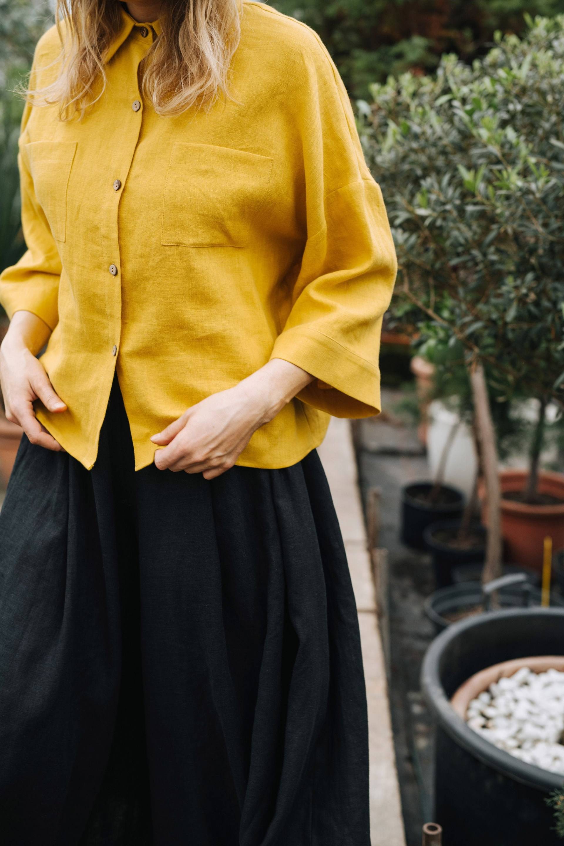 Papua Shirt, Leinen Classic Crop Umstandsshirt, Loose Fit Oversized Boho Shirt von mantaikotai