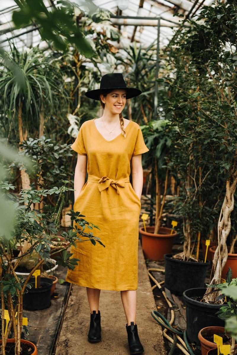 Porto Kleid, Leinen Oversized Loose Fit Langes V Hals Sommer Kleid von mantaikotai