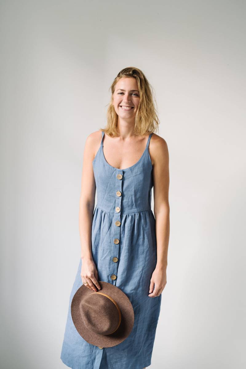 San Jose Kleid - Blaues Leinenkleid Sommerkleid Damenkleid Strandkleid Langes von mantaikotai