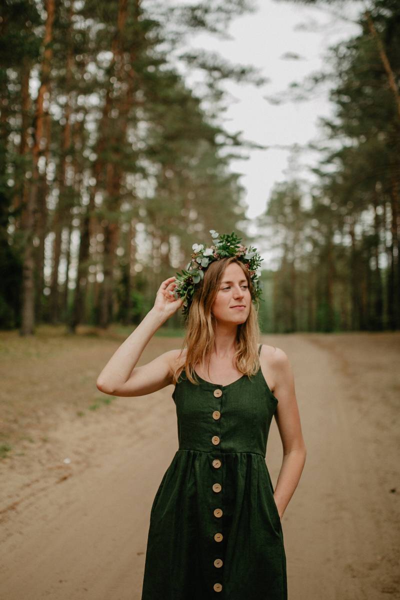 San Jose Kleid - Leinenkleid Grünes Strandkleid Umstandskleid von mantaikotai