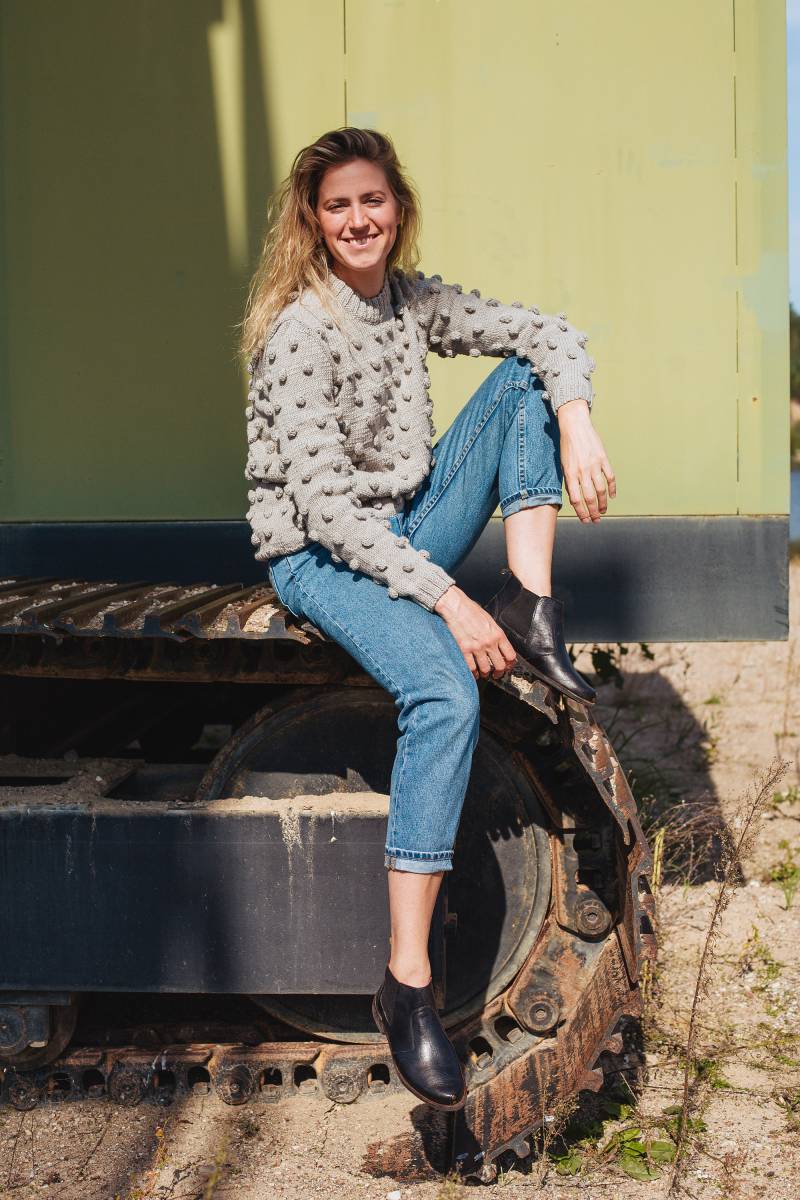 Sizilien Pullover, Pom Polka Dots Beige Wolle Pullover Mit Punkten, Merino Winter von mantaikotai