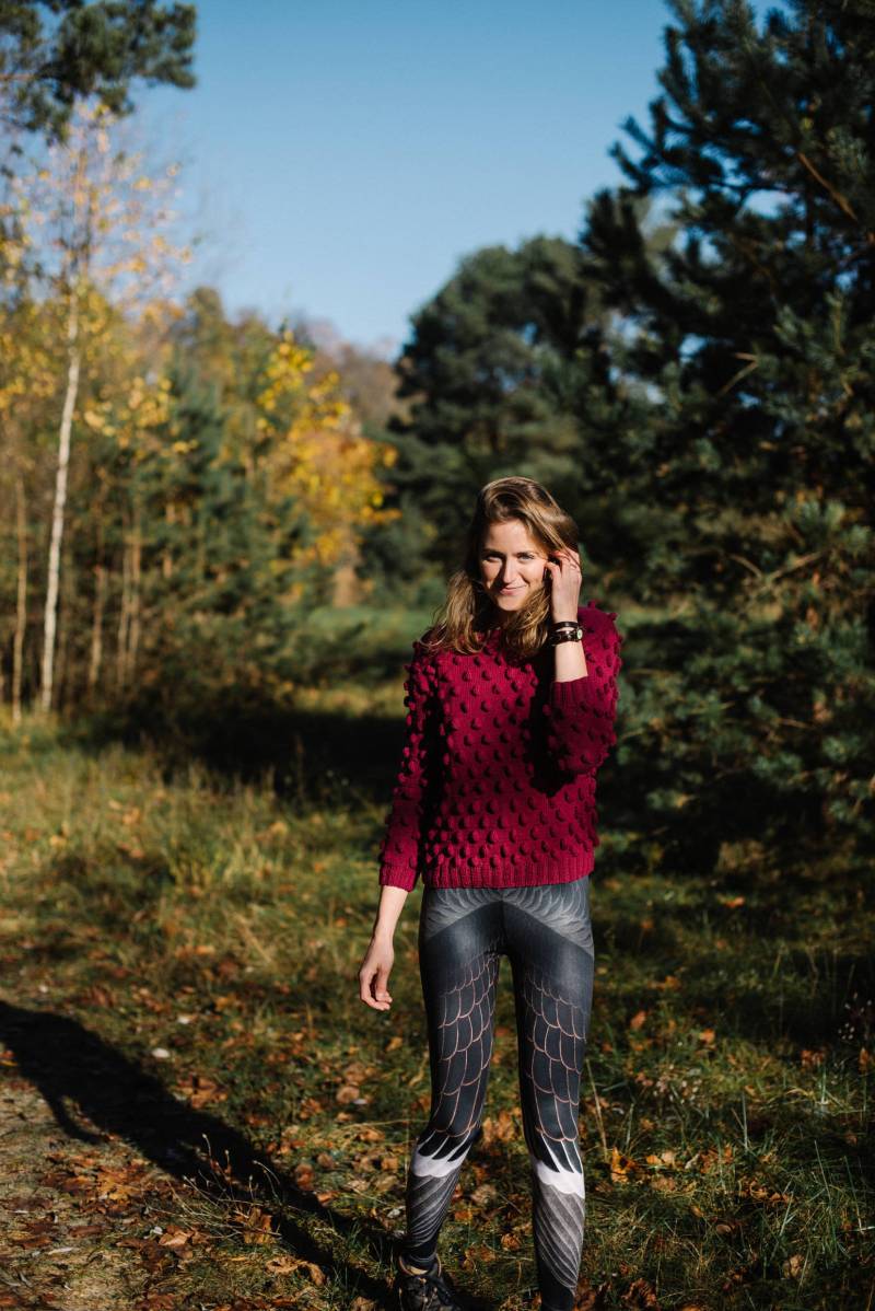 Sizilien Pullover, Pom Polka Dots Pflaume Wolle Pullover Mit Punkten, Merino Winter von mantaikotai