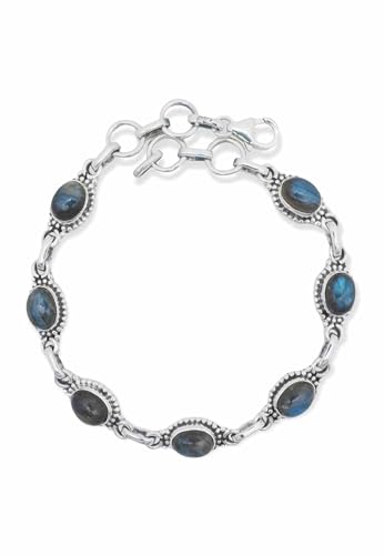 mantraroma Armband 925 Silber Labradorit grün Blauer Stein Edelstein Armreif Silber Damen Sterling Silber Geschenk (MAB-013-05) von mantraroma