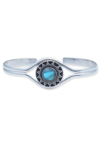 mantraroma Armband 925 Silber Labradorit grün blauer Stein Edelstein Armreif Silber Damen Sterling Silber Geschenk (MAR-004-05) von mantraroma