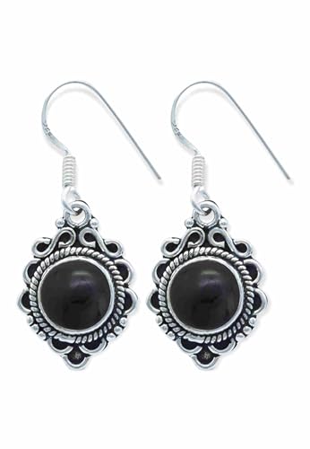 Echt Silber Ohrringe für Damen Onyx Edelstein schwarz hängend, ausgefallen, Geschenk (MOH-071-03) von mantraroma