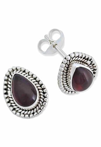 Ohrstecker 925 Silber Granat roter Stein Edelstein Ohrringe echt Silber Damen Sterling Silber Stecker Geschenk(MOS-055-02) von mantraroma