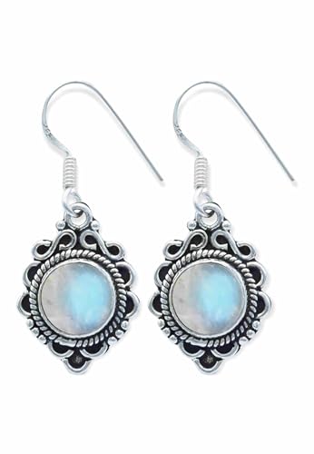 Hängende Ohrringe aus Silber Regenbogen Mondstein Edelstein weiß hängend, ausgefallen, Geschenk (MOH-071-04) von mantraroma