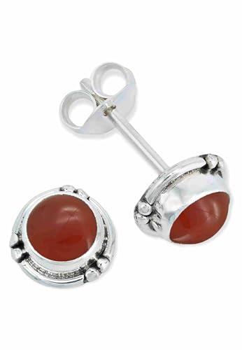 Ohrstecker 925 Silber Karneol orange roter Stein Edelstein Ohrringe echt Silber Damen Sterling Silber Stecker Geschenk(MOS-027-16) von mantraroma