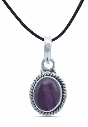 mantraroma Kettenanhänger 925 Silber Amethyst lila Stein Edelstein Damen Sterling Silber Halskette Anhänger Geschenk (MAH-156-01) von mantraroma