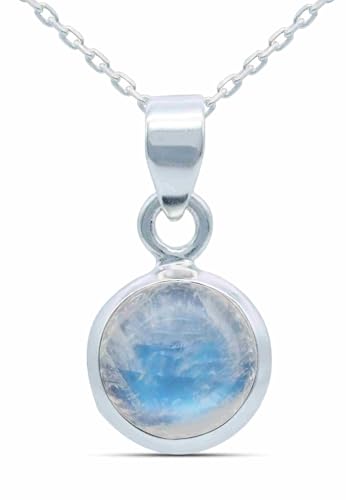 mantraroma echt Silberkette mit Regenbogen Mondstein Edelstein Damen Kettenanhänger 925 Sterlingsilber Halskette Geschenk (AK1-129-04-40) von mantraroma