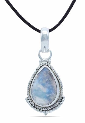 mantraroma Kettenanhänger 925 Silber Mondstein weißer Stein schimmer Edelstein Kettenanhänger Damen Sterling Silber Halskette Anhänger Geschenk (MAH-114-04) von mantraroma