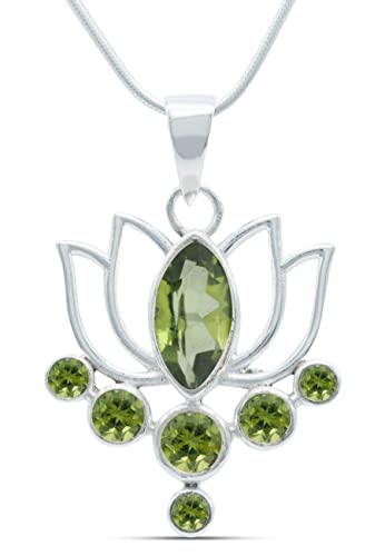 Kette 925 Silber Peridot leuchtend grüner Stein Edelstein Kettenanhänger Silberkette Damen Sterling Silber Halskette Anhänger Geschenk (NO.: AK3-138-59) von mantraroma