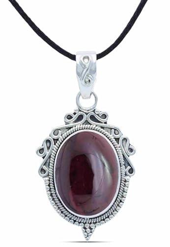 mantraroma Kettenanhänger 925 Silber Granat roter Stein Edelstein Kettenanhänger Damen Sterling Silber Halskette Anhänger Geschenk (MAH-124-02) von mantraroma