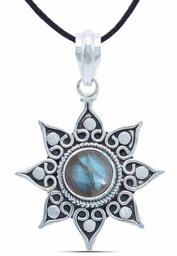 mantraroma Kettenanhänger 925 Silber Labradorit grün blauer Stein Edelstein Kettenanhänger Damen Sterling Silber Halskette Anhänger Geschenk (MAH-061-05) von mantraroma