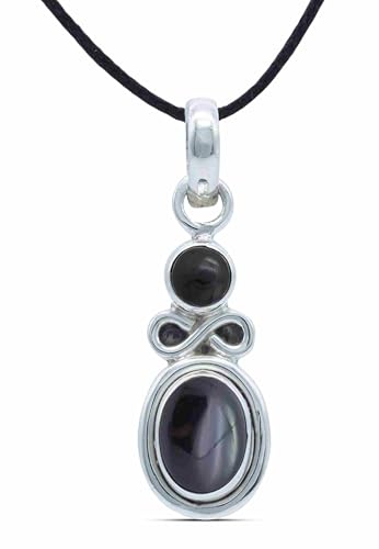 mantraroma Kettenanhänger 925 Silber Onyx schwarzer Stein Edelstein Kettenanhänger Damen Sterling Silber Halskette Anhänger Geschenk (MAH-075-03) von mantraroma