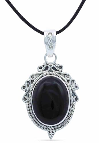 mantraroma Kettenanhänger 925 Silber Onyx schwarzer Stein Edelstein Kettenanhänger Damen Sterling Silber Halskette Anhänger Geschenk (MAH-124-03) von mantraroma