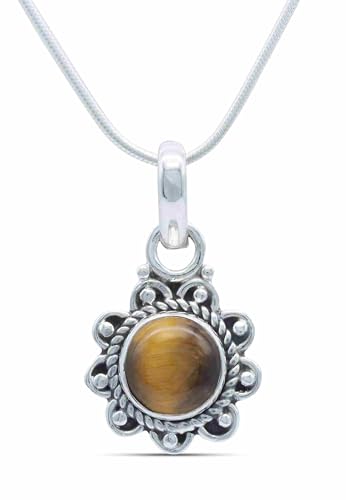 mantraroma echt Silberkette mit Tigerauge brauner Edelstein Damen Kettenanhänger 925 Sterlingsilber Halskette Geschenk (AK3-160-18-55) von mantraroma