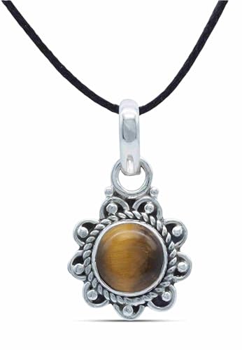 mantraroma Kettenanhänger 925 Silber Tigerauge brauner Stein Edelstein Kettenanhänger Damen Sterling Silber Halskette Anhänger Geschenk (MAH-160-18) von mantraroma