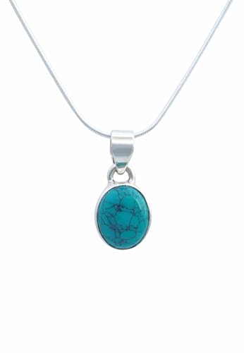 mantraroma Kettenanhänger 925 Silber Türkis Edelstein Kettenanhänger Damen Sterling Silber Halskette Anhänger Geschenk (AK3-172-15-55) von mantraroma