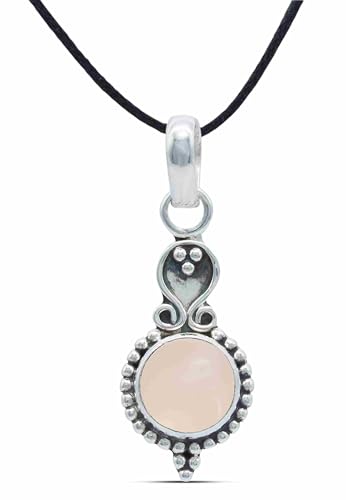 mantraroma Kettenanhänger 925 Silber Rosenquarz rosa Stein Edelstein Kettenanhänger Damen Sterling Silber Halskette Anhänger Geschenk (MAH-072-07) von mantraroma