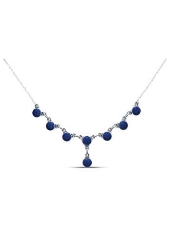 mantraroma Kette 925 Silber Lapis Lazuli blauer Stein Edelstein Collier Silber Damen Sterling Silber Halskette Geschenk (MCO-006-06) von mantraroma