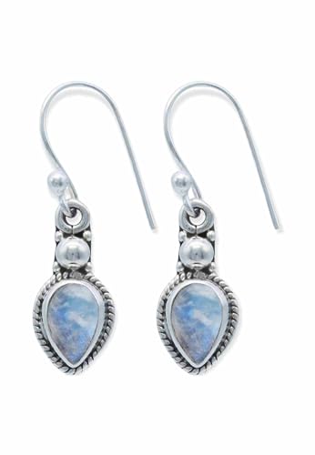 Ohrringe 925 Silber Mondstein weißer Stein schimmer Edelstein Ohrhänger echt Silber Damen Sterling Silber Hänger Geschenk (MOH-144-04) von mantraroma