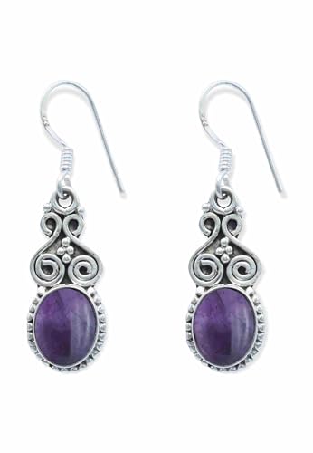 Ohrringe 925 Silber Amethyst lila Stein Edelstein Ohrhänger echt Silber Damen Sterling Silber Hänger Geschenk (MOH-077-01) von mantraroma