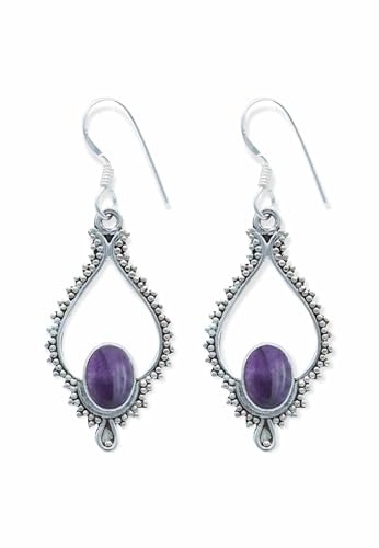 Ohrringe 925 Silber Amethyst lila Stein Edelstein Ohrhänger echt Silber Damen Sterling Silber Hänger Geschenk (MOH-082-01) von mantraroma