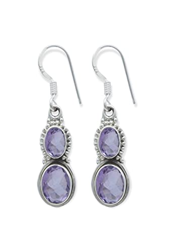 mantraroma Ohrringe 925 Silber Amethyst lila Stein Edelstein Ohrhänger echt Silber Damen Sterling Silber Hänger Geschenk (MOH-117-51) von mantraroma