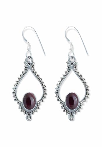 Ohrringe 925 Silber Granat roter Stein Edelstein Ohrhänger echt Silber Damen Sterling Silber Hänger Geschenk (MOH-082-02) von mantraroma
