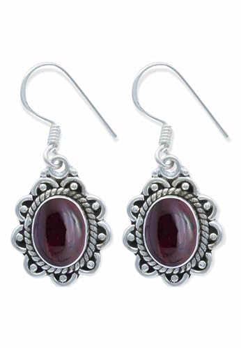 Ohrringe 925 Silber Granat roter Stein Edelstein Ohrhänger echt Silber Damen Sterling Silber Hänger Geschenk (MOH-113-02) von mantraroma