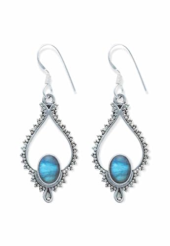 Ohrringe 925 Silber Labradorit grün blauer Stein Edelstein Ohrhänger echt Silber Damen Sterling Silber Hänger Geschenk (MOH-082-05) von mantraroma