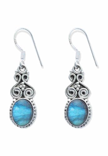 Ohrringe 925 Silber Labradorit grün blauer Stein Edelstein Ohrhänger echt Silber Damen Sterling Silber Hänger Geschenk (MOH-077-05) von mantraroma