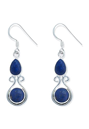 Ohrringe 925 Silber Lapis Lazuli blauer Stein Edelstein Ohrhänger echt Silber Damen Sterling Silber Hänger Geschenk (MOH-088-06) von mantraroma