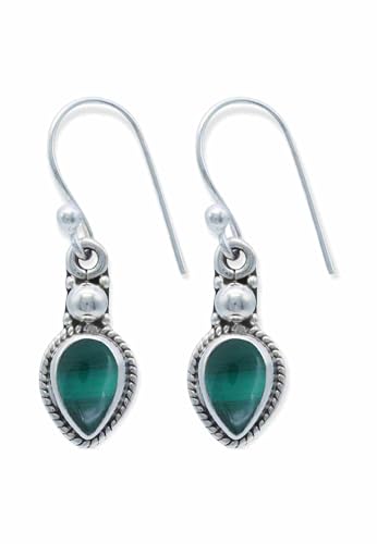 Ohrringe 925 Silber Malachit grüner gestreifter Stein Edelstein Ohrhänger echt Silber Damen Sterling Silber Hänger Geschenk (MOH-144-10) von mantraroma