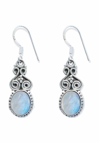 Ohrringe 925 Silber Mondstein weißer Stein schimmer Edelstein Ohrhänger echt Silber Damen Sterling Silber Hänger Geschenk (MOH-077-04) von mantraroma