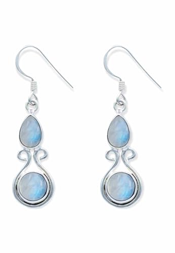 Ohrringe 925 Silber Mondstein weißer Stein schimmer Edelstein Ohrhänger echt Silber Damen Sterling Silber Hänger Geschenk (MOH-088-04) von mantraroma