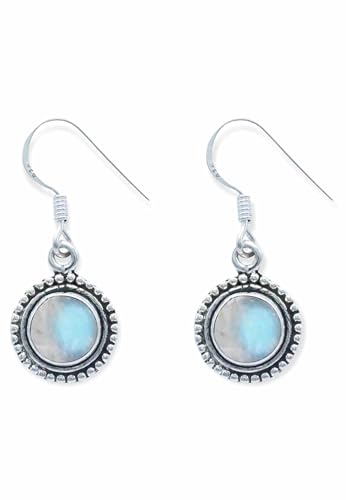 Ohrringe 925 Silber Mondstein weißer Stein schimmer Edelstein Ohrhänger echt Silber Damen Sterling Silber Hänger Geschenk (MOH-090-04) von mantraroma