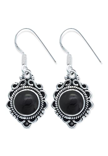 Ohrringe 925 Silber Onyx schwarzer Stein Edelstein Ohrhänger echt Silber Damen Sterling Silber Hänger Geschenk (MOH-071-03) von mantraroma