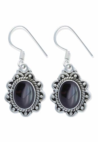 Ohrringe 925 Silber Onyx schwarzer Stein Edelstein Ohrhänger echt Silber Damen Sterling Silber Hänger Geschenk (MOH-113-03) von mantraroma