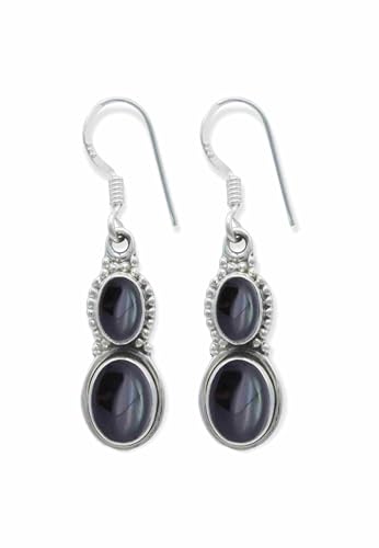 Ohrringe 925 Silber Onyx schwarzer Stein Edelstein Ohrhänger echt Silber Damen Sterling Silber Hänger Geschenk (MOH-117-03) von mantraroma